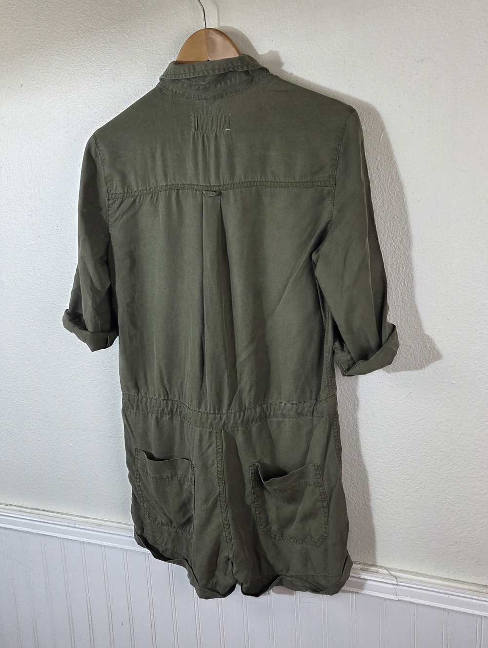 Pistola Olive Green Tencel Utility Romper Womens Small Button Front Drawstring - Picture 5 of 15